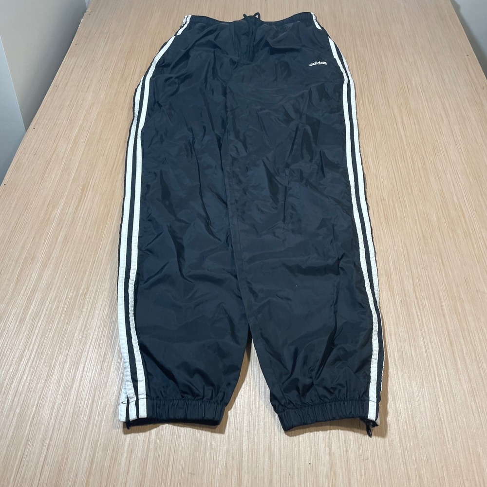 Adidas Track Pants Mens Black White 3 Stripe Nylon Windbreaker Large